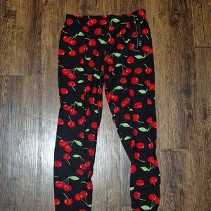 Black and Red Cherry Print Leggings Pinup
